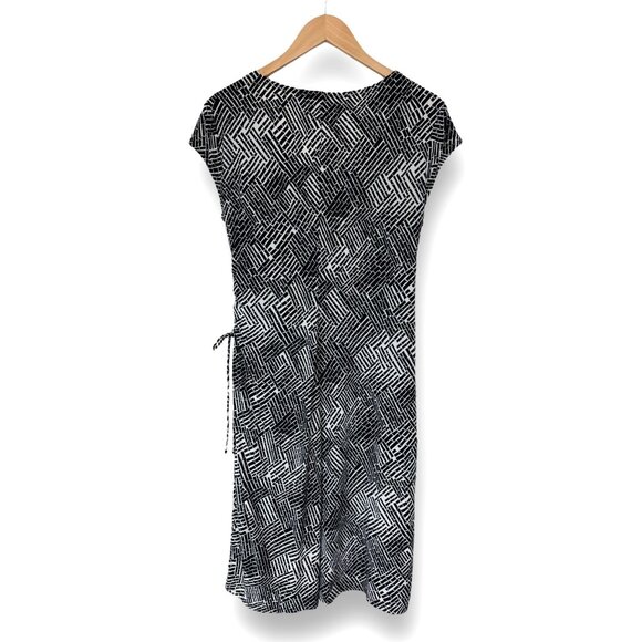 Size 14 Evan Picone Black & White Print Faux-Wrap Dress Spring Summer Wedding - Picture 4 of 6